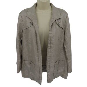 Elliott Lauren Women 8 Beige Shimmer Linen Collar Open Front Jacket Coat Blazer